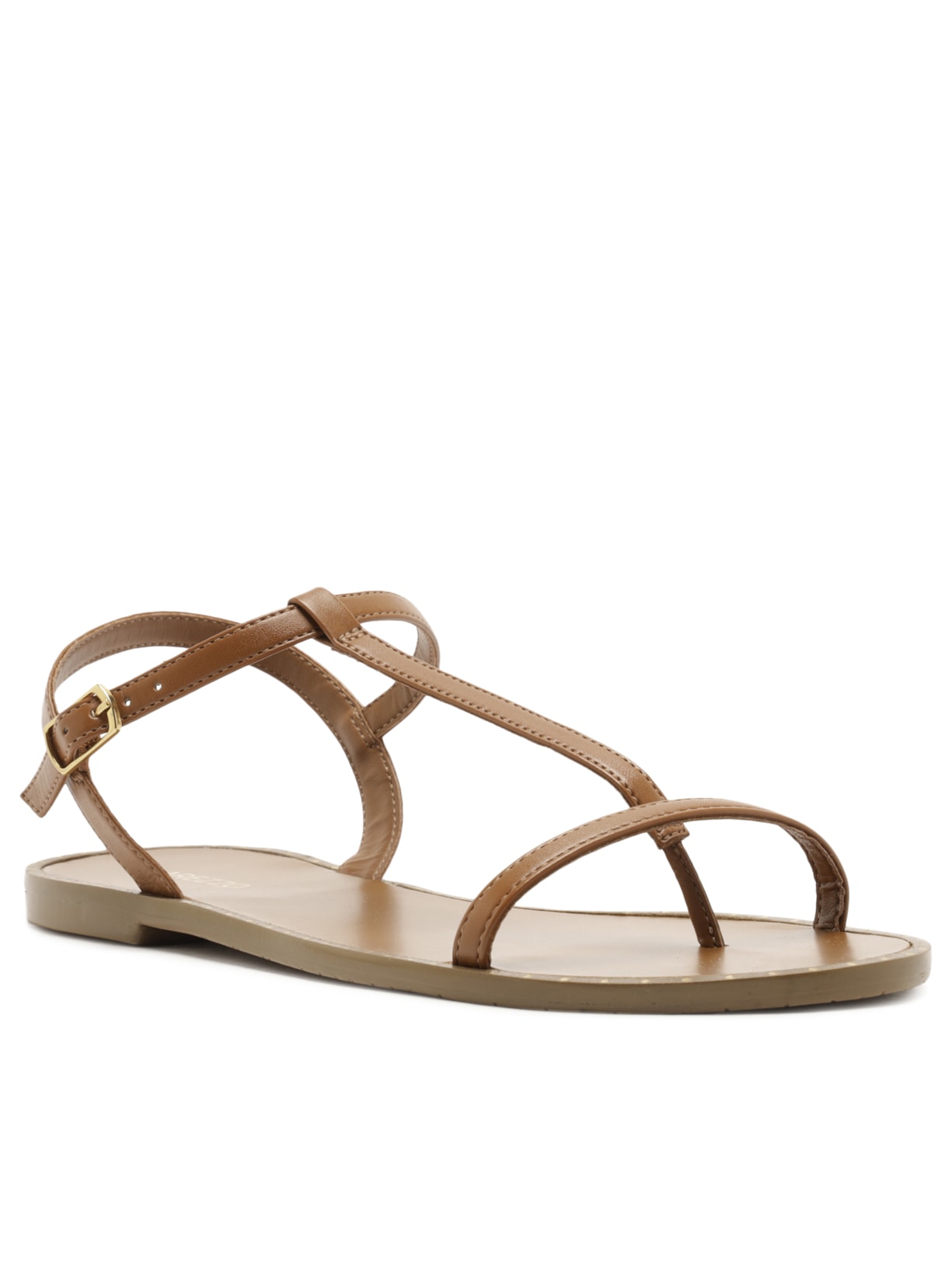 Sandália Feminina Rasteira Bico Redondo Tiras Marrom Arezzo