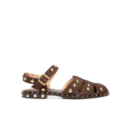 Sandália Feminina Rasteira Camurça - Marrom