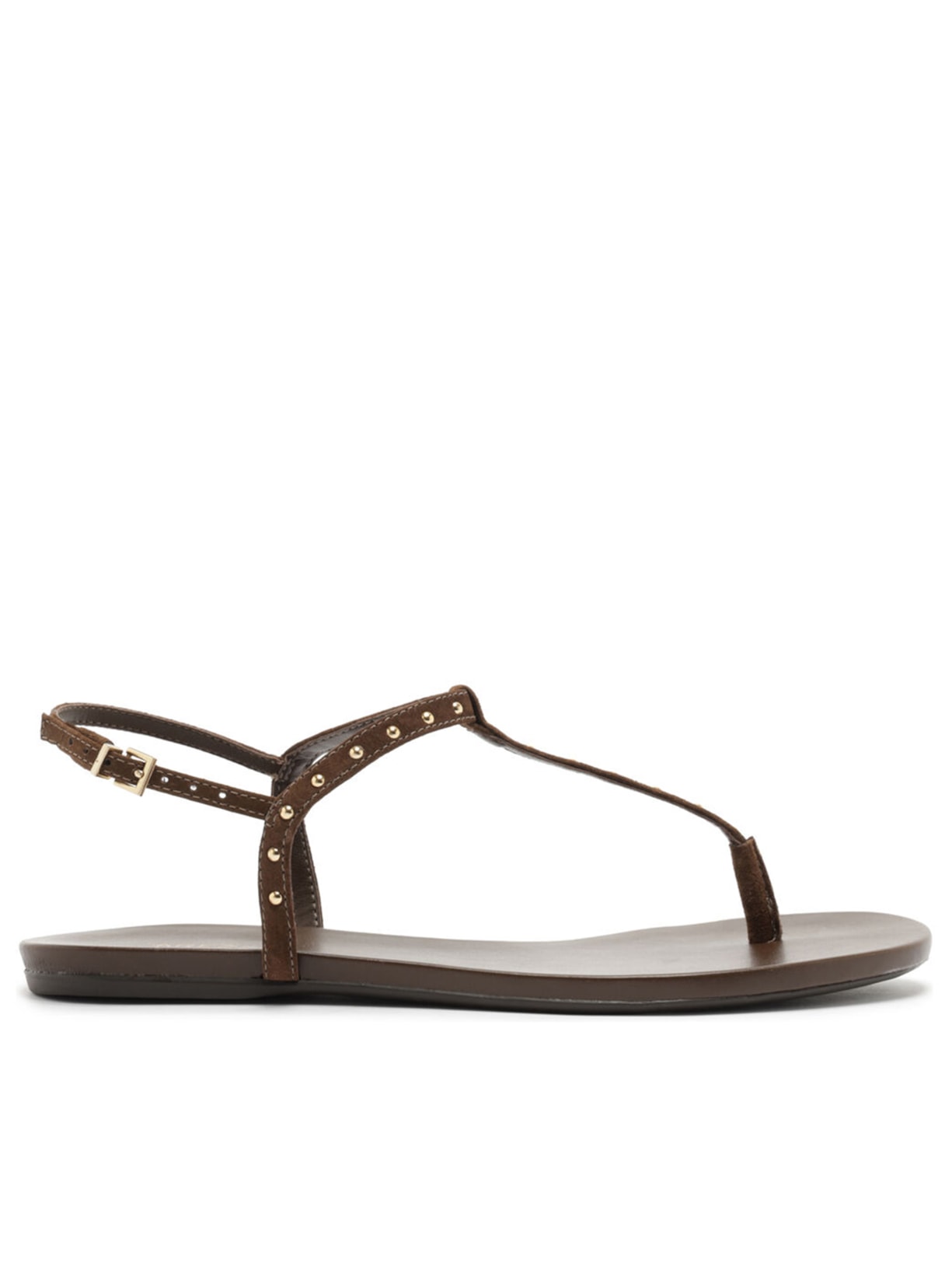 Sandália Feminina Rasteira Camurça Slim Rebites - Marrom