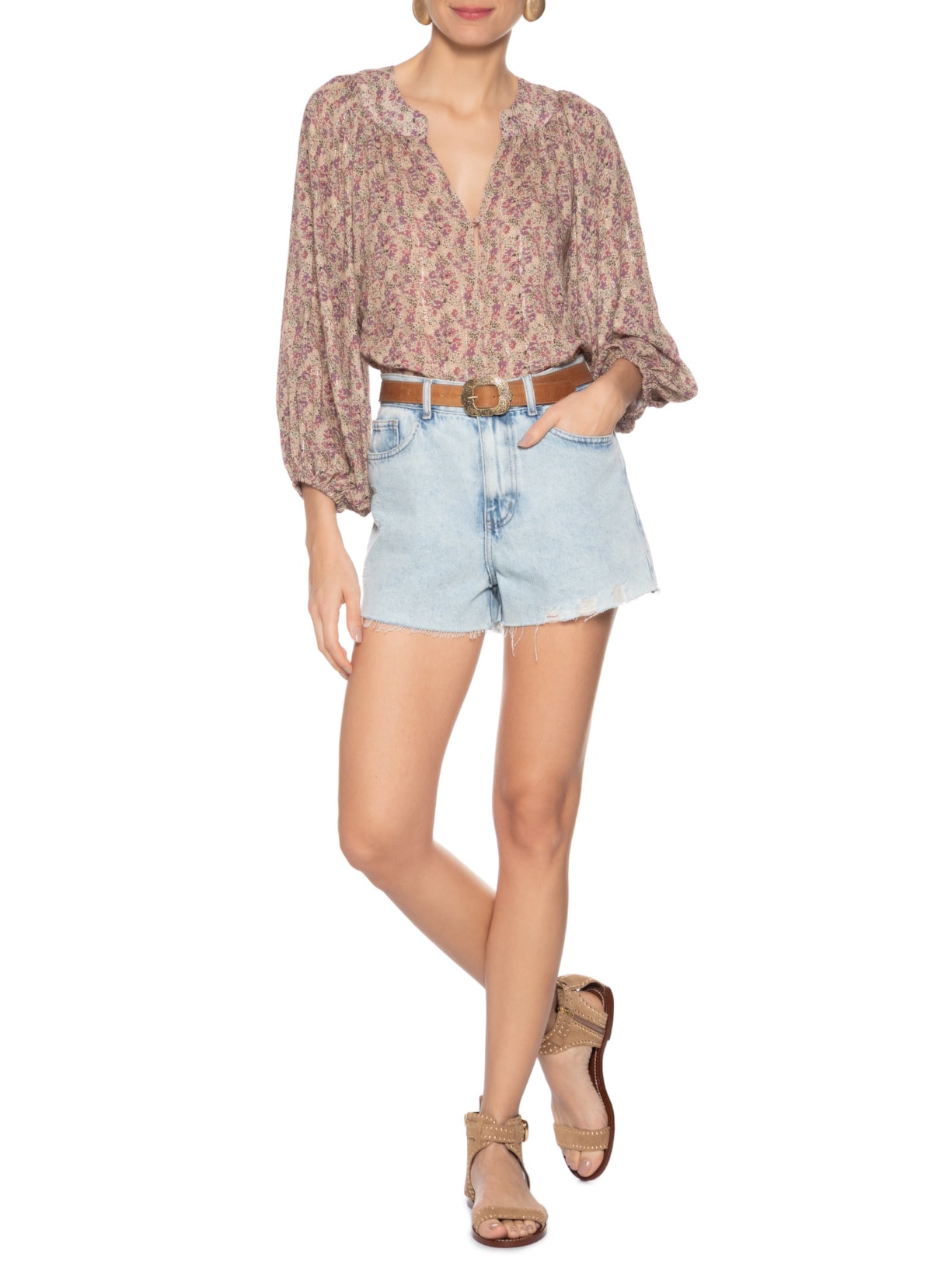 Sandália Feminina Rasteira Camurção Bege Luiza Barcelos