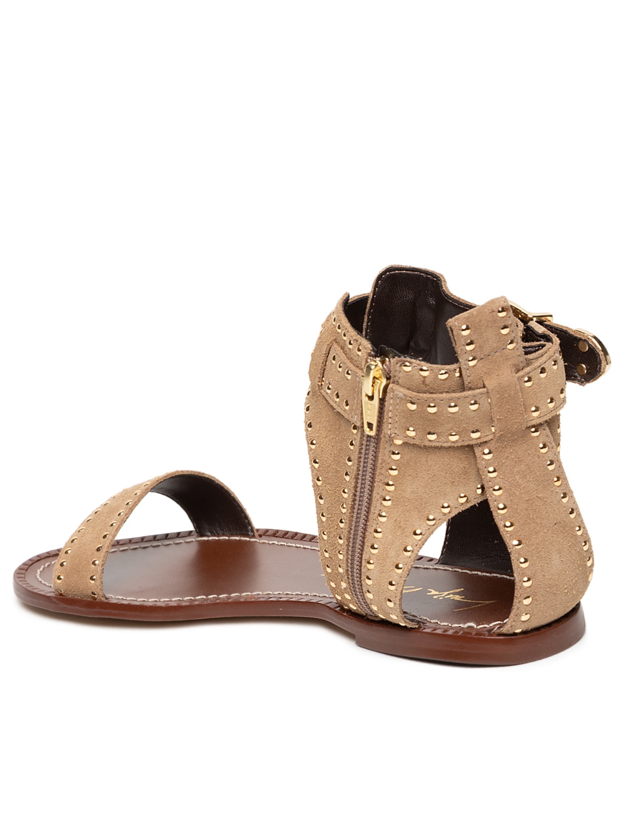 Sandália Feminina Rasteira Camurção Bege Luiza Barcelos