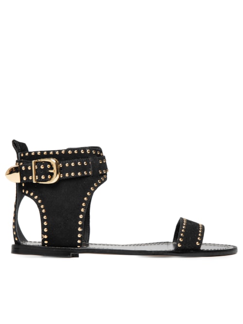 Sandália Feminina Rasteira Camurção - Preto