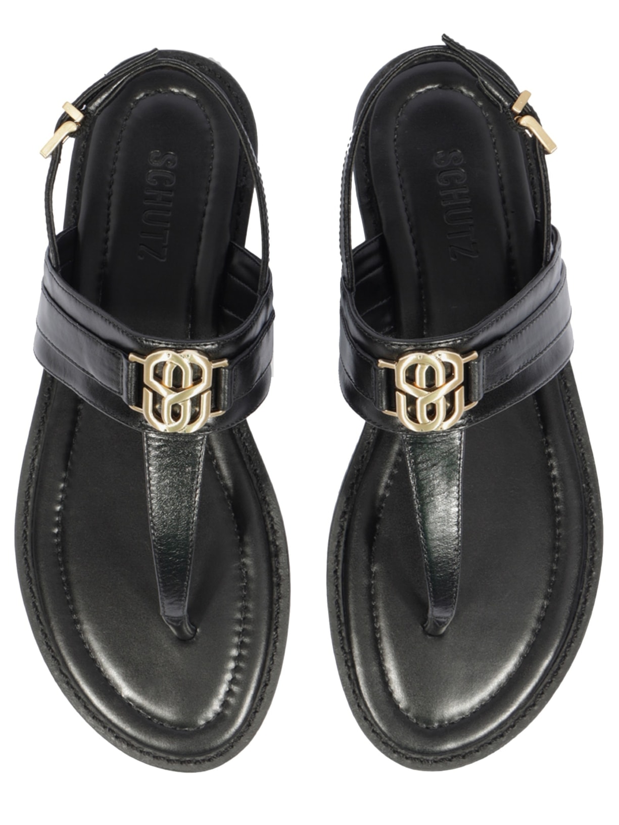 Sandália Feminina Rasteira Claire Flat Couro Preto Schutz