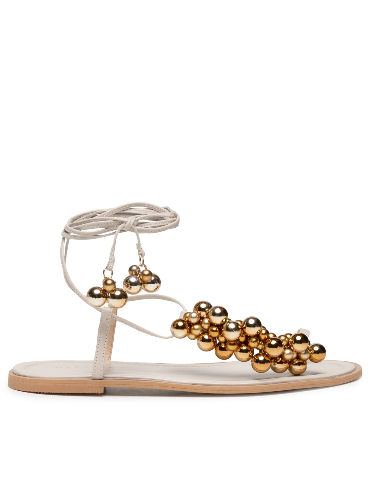 Sandália Feminina Rasteira Com Enfeites Metálicos - Off White
