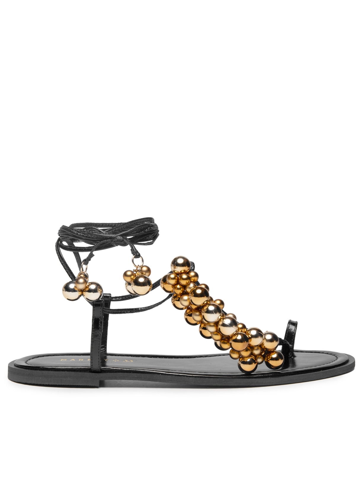 Sandália Feminina Rasteira Com Enfeites Metálicos - Preto