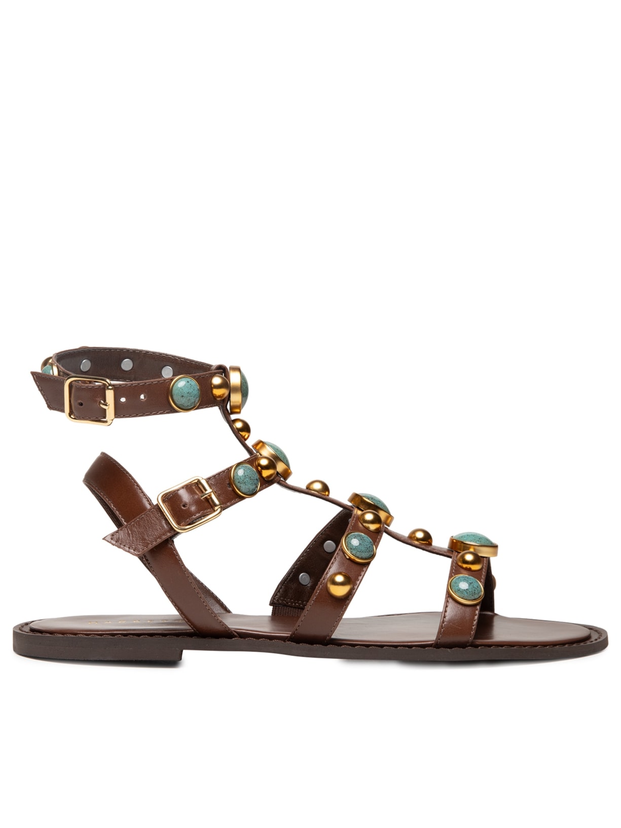 Sandália Feminina Rasteira Com Pedraria - Marrom