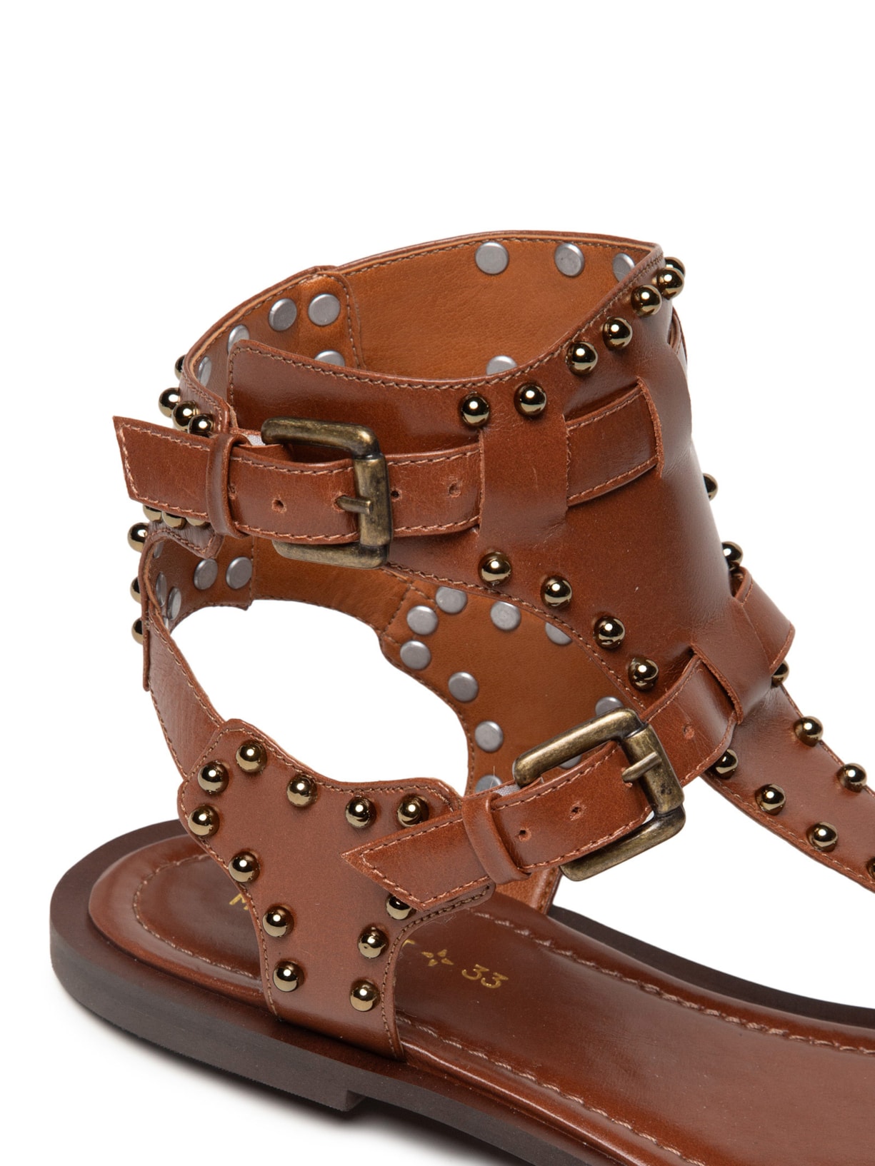 Sandália Feminina Rasteira Com Tachas Marrom Market 33