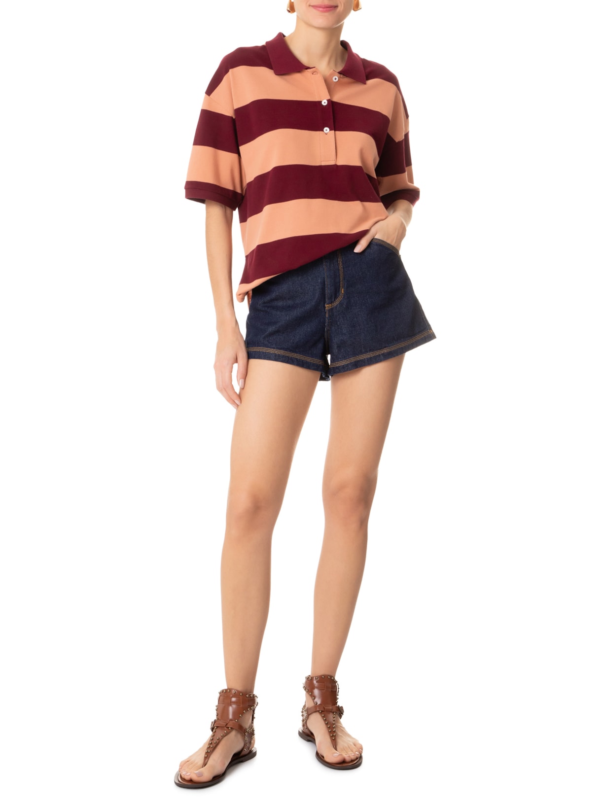 Sandália Feminina Rasteira Com Tachas Marrom Market 33