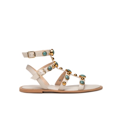 Sandália Feminina Rasteira Com Tachas - Off White