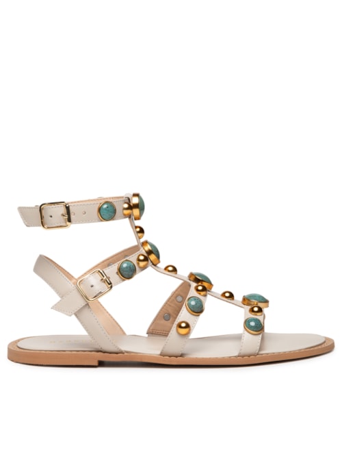 Sandália Feminina Rasteira Com Tachas - Off White