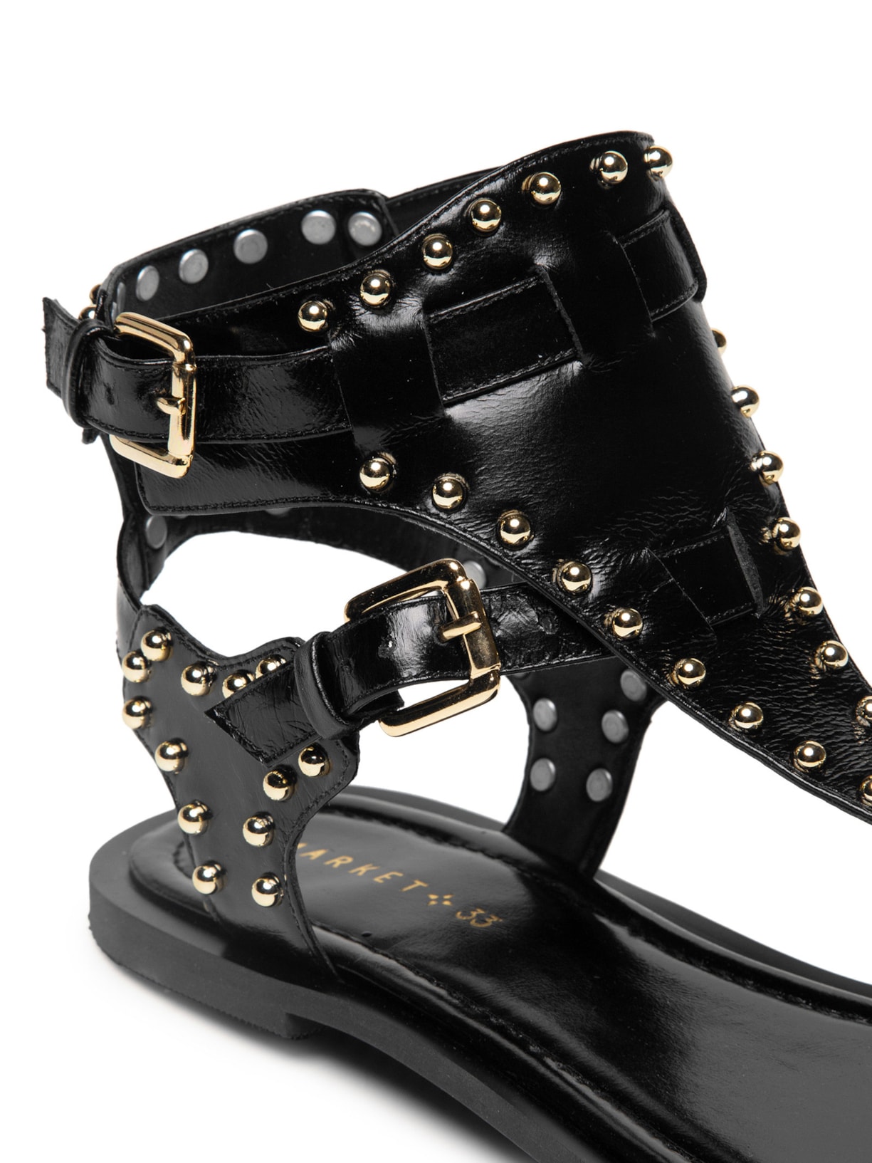 Sandália Feminina Rasteira Com Tachas Preto Market 33