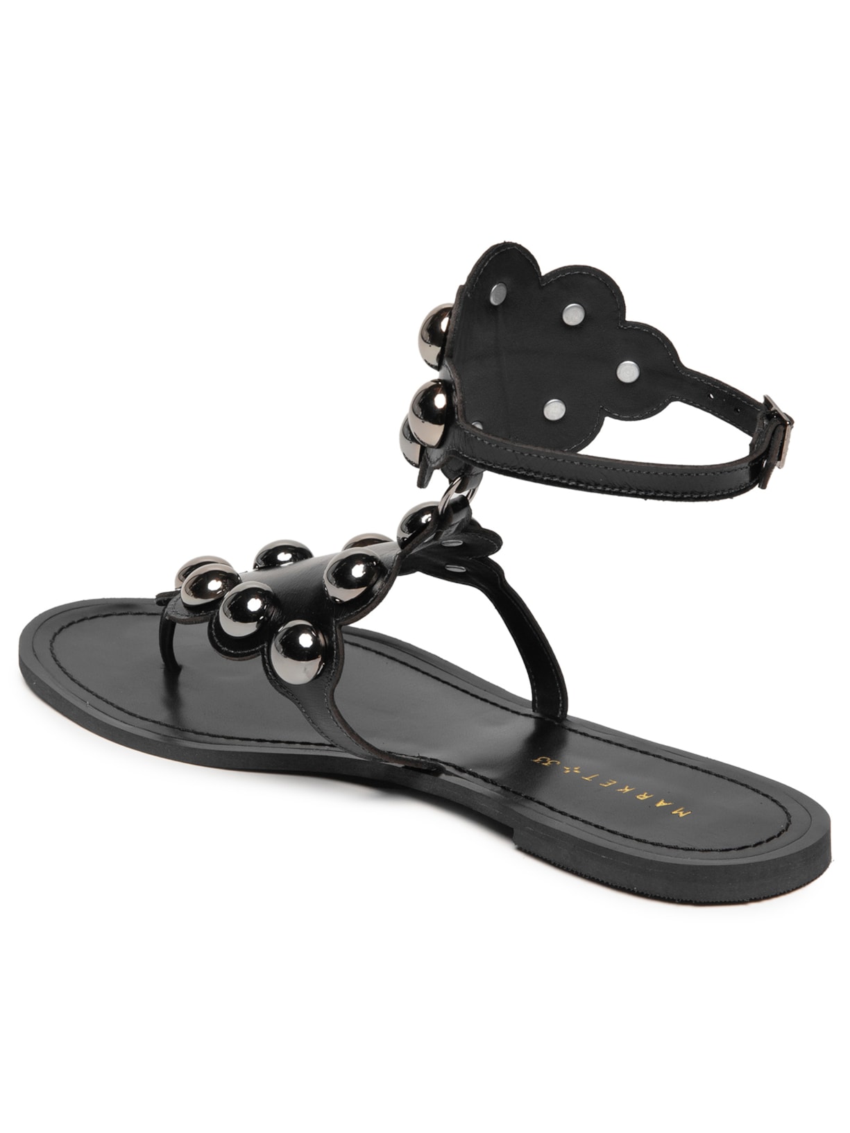 Sandália Feminina Rasteira Com Tachas Preto Market 33