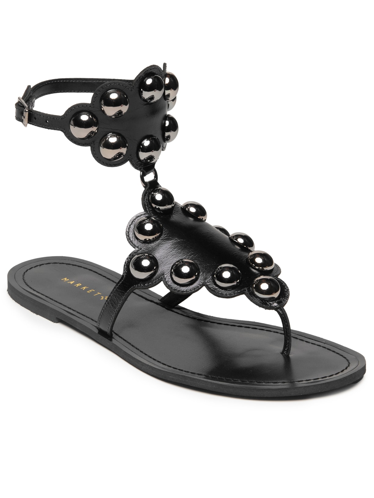 Sandália Feminina Rasteira Com Tachas Preto Market 33