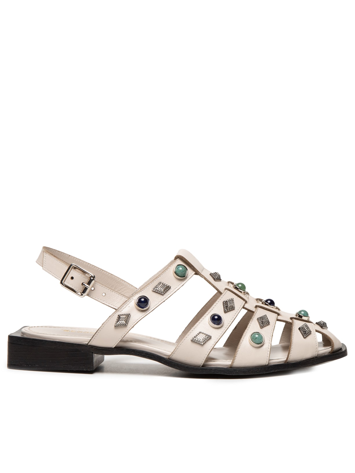 Sandália Feminina Rasteira Com Tiras Em Couro - Bege