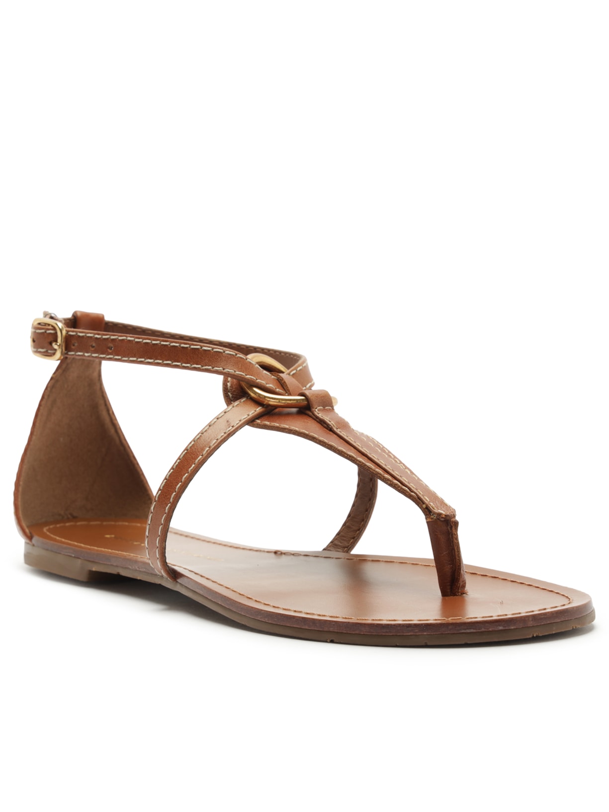 Sandália Feminina Rasteira Couro Argola Marrom Arezzo + Lenny Niemeyer