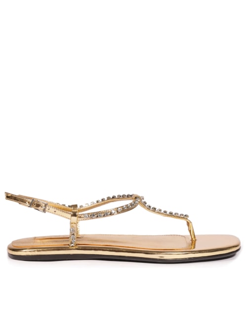 Sandália Feminina Rasteira Couro - Dourado