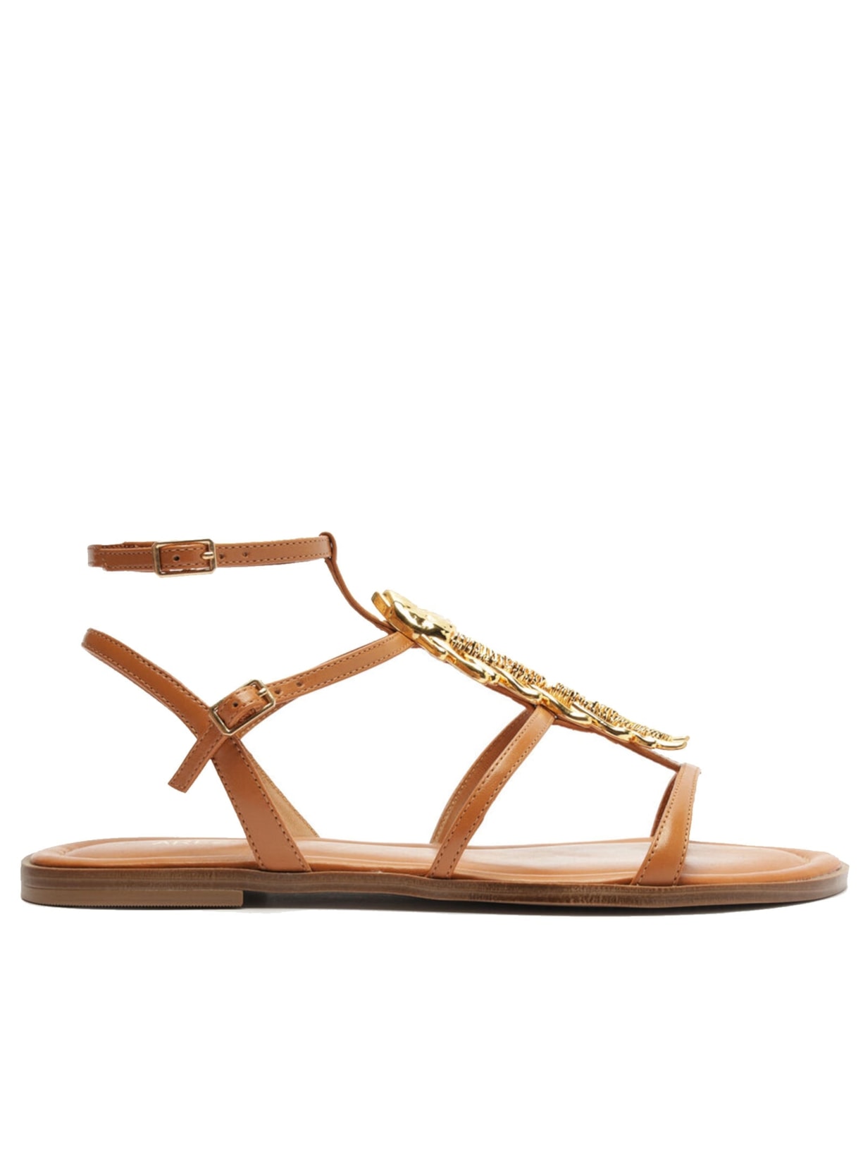 Sandália Feminina Rasteira Couro Fish Metal - Bege