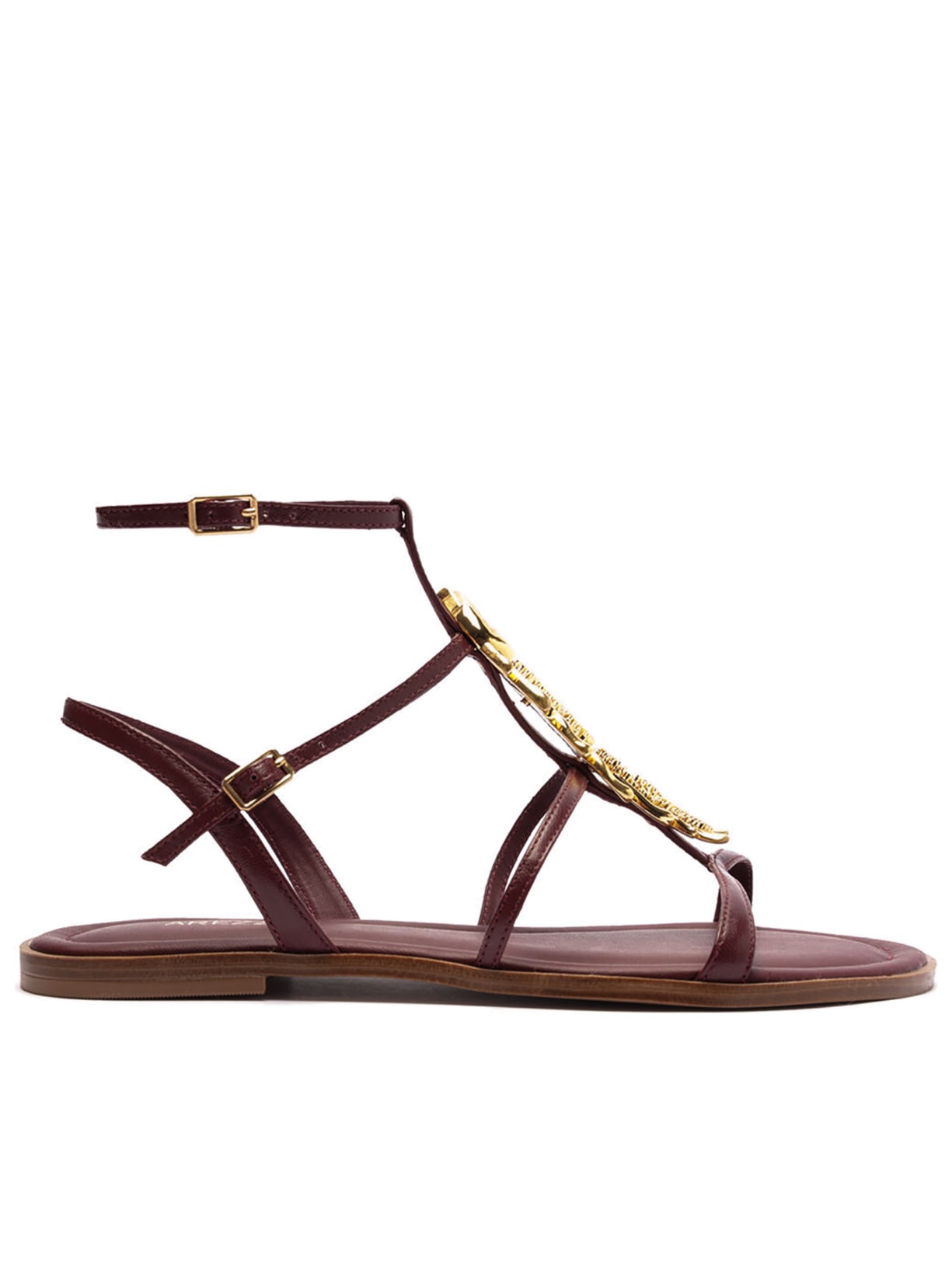 Sandália Feminina Rasteira Couro Fish Metal - Vinho