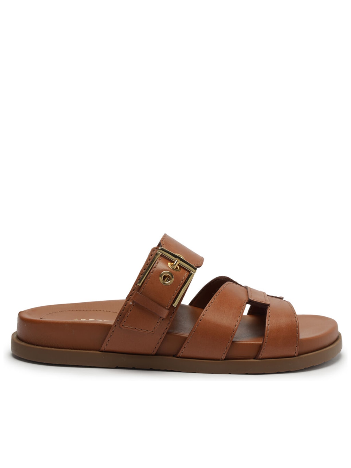 Sandália Feminina Rasteira Couro Fivela - Marrom