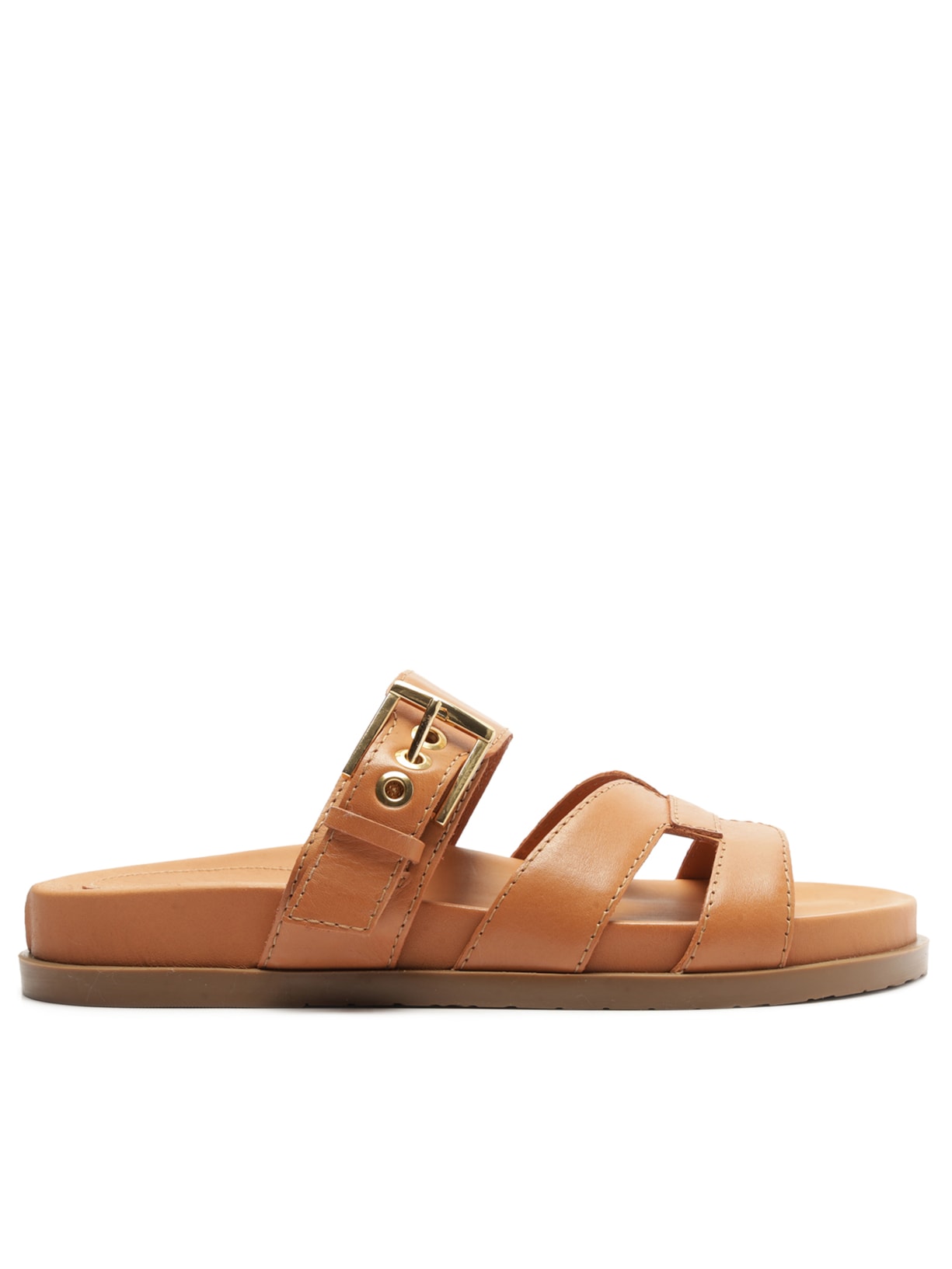 Sandália Feminina Rasteira Couro Fivela - Marrom