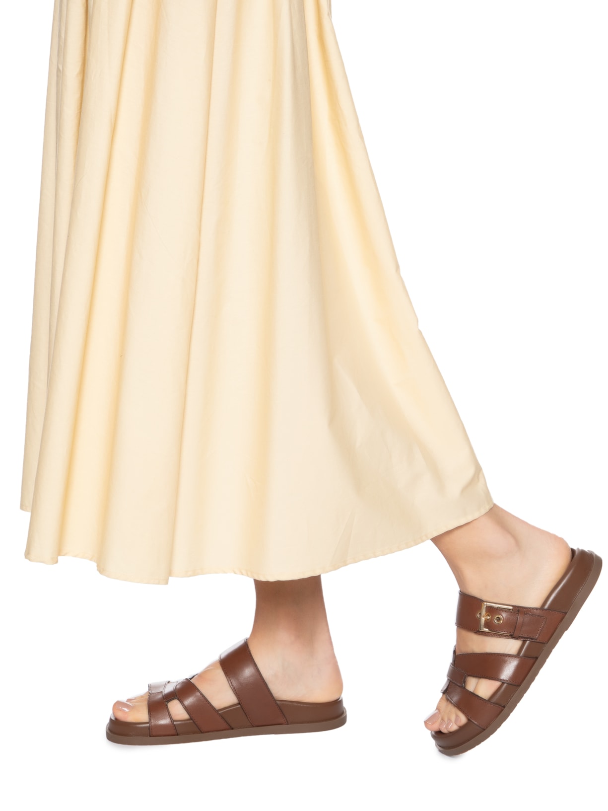 Sandália Feminina Rasteira Couro Fivela Marrom Arezzo