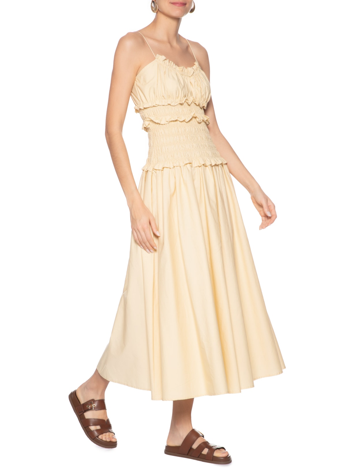 Sandália Feminina Rasteira Couro Fivela Marrom Arezzo