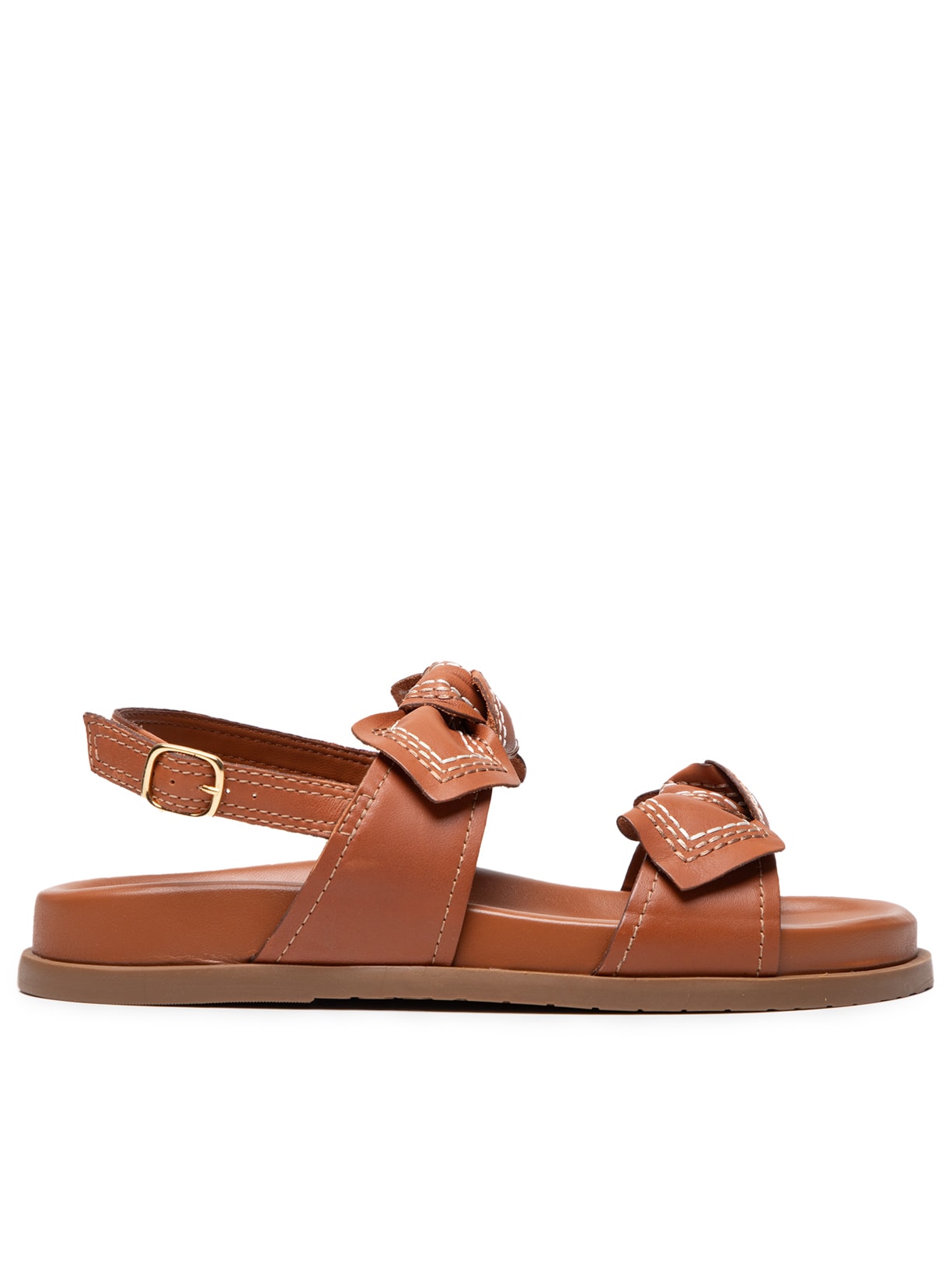 Sandália Feminina Rasteira Couro Flatform Laços - Marrom