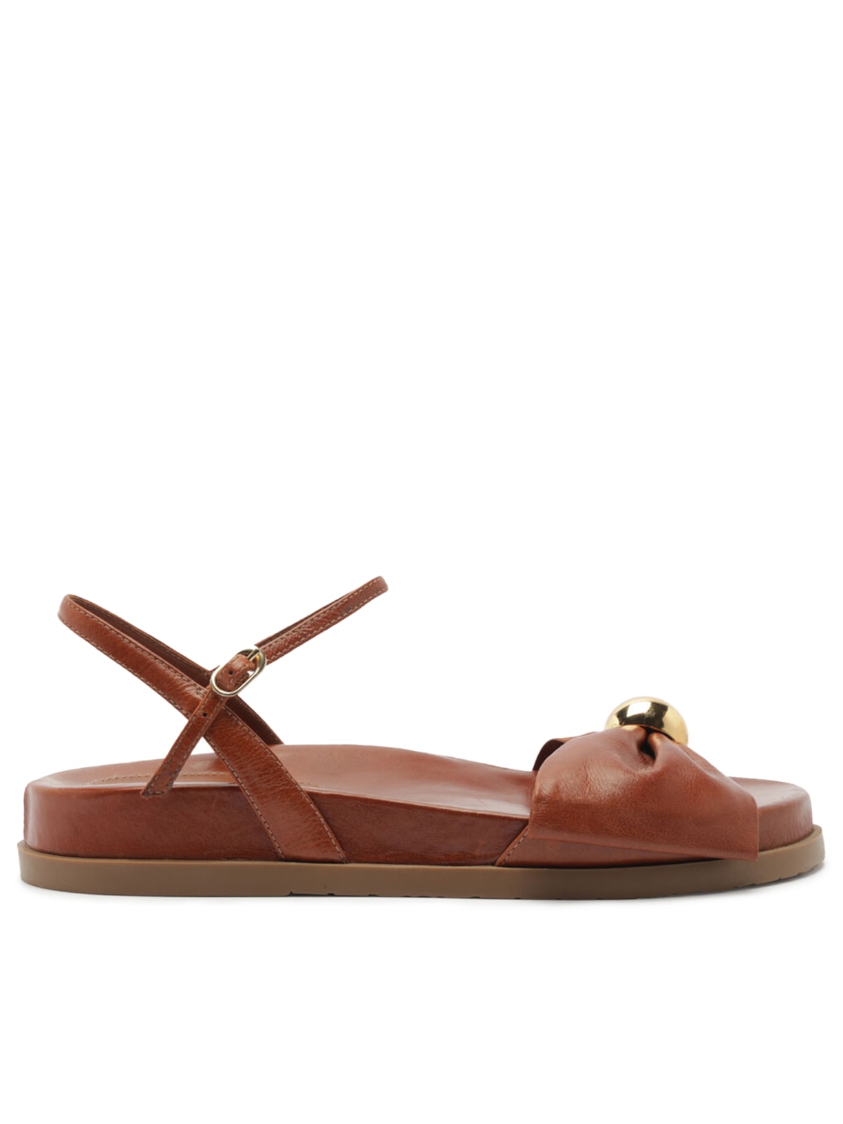 Sandália Feminina Rasteira Couro Laço Metal - Marrom