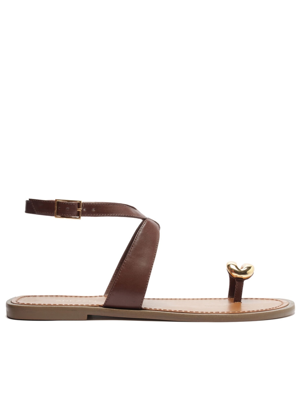 Sandália Feminina Rasteira Couro Metal Bold - Marrom