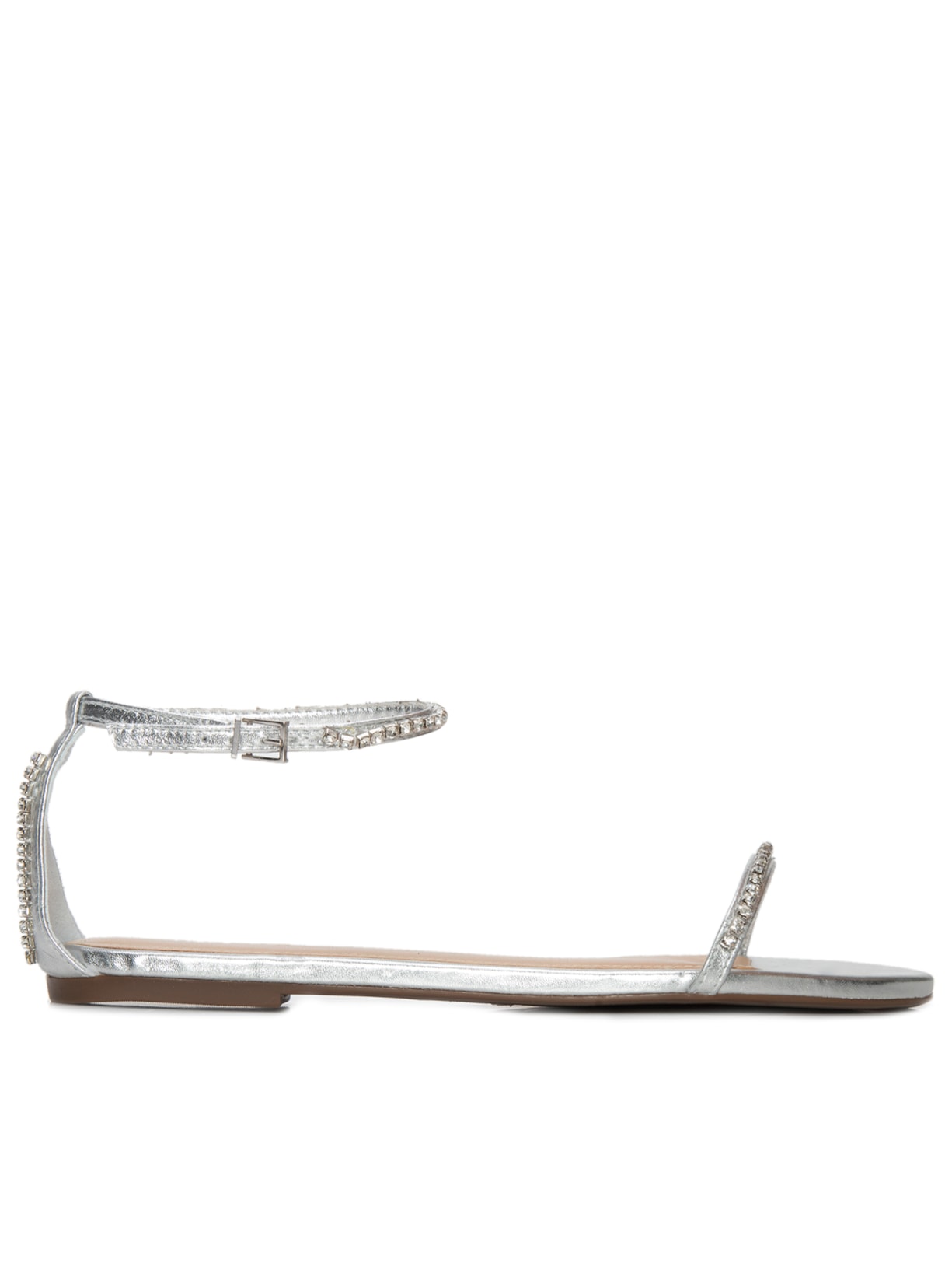 Sandália Feminina Rasteira Couro Prata Schutz