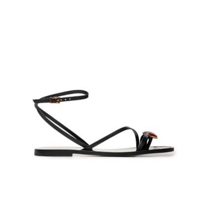 Sandália Feminina Rasteira Couro - Preto