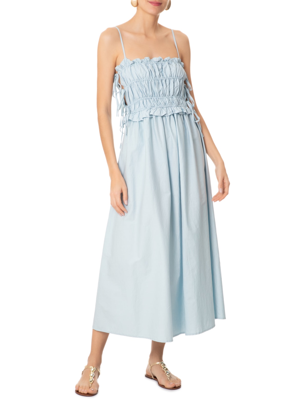 Sandália Feminina Rasteira Couro Slim Metais Dourada Arezzo