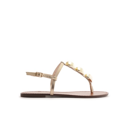 Sandália Feminina Rasteira Couro Slim Metais - Dourada