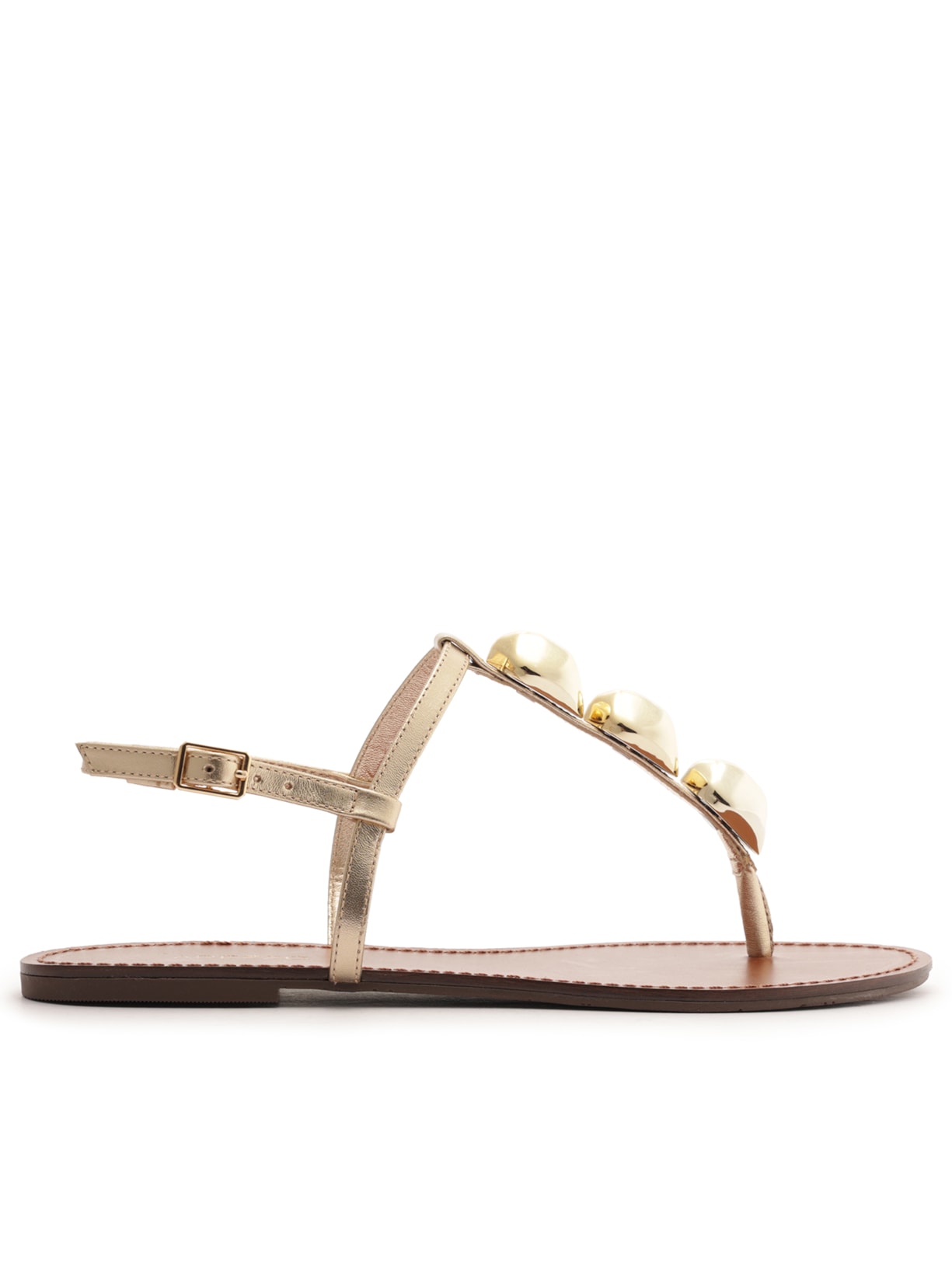 Sandália Feminina Rasteira Couro Slim Metais - Dourada