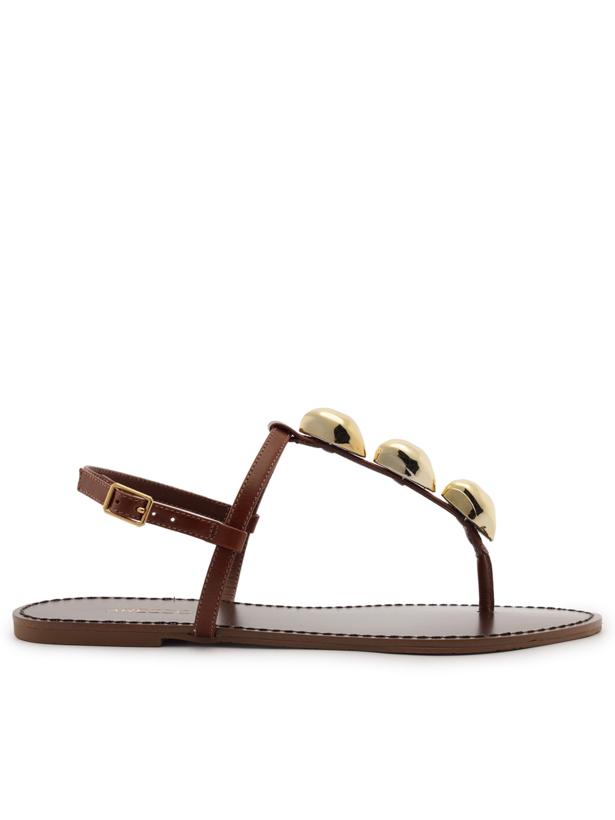 Sandália Feminina Rasteira Couro Slim Metais - Marrom