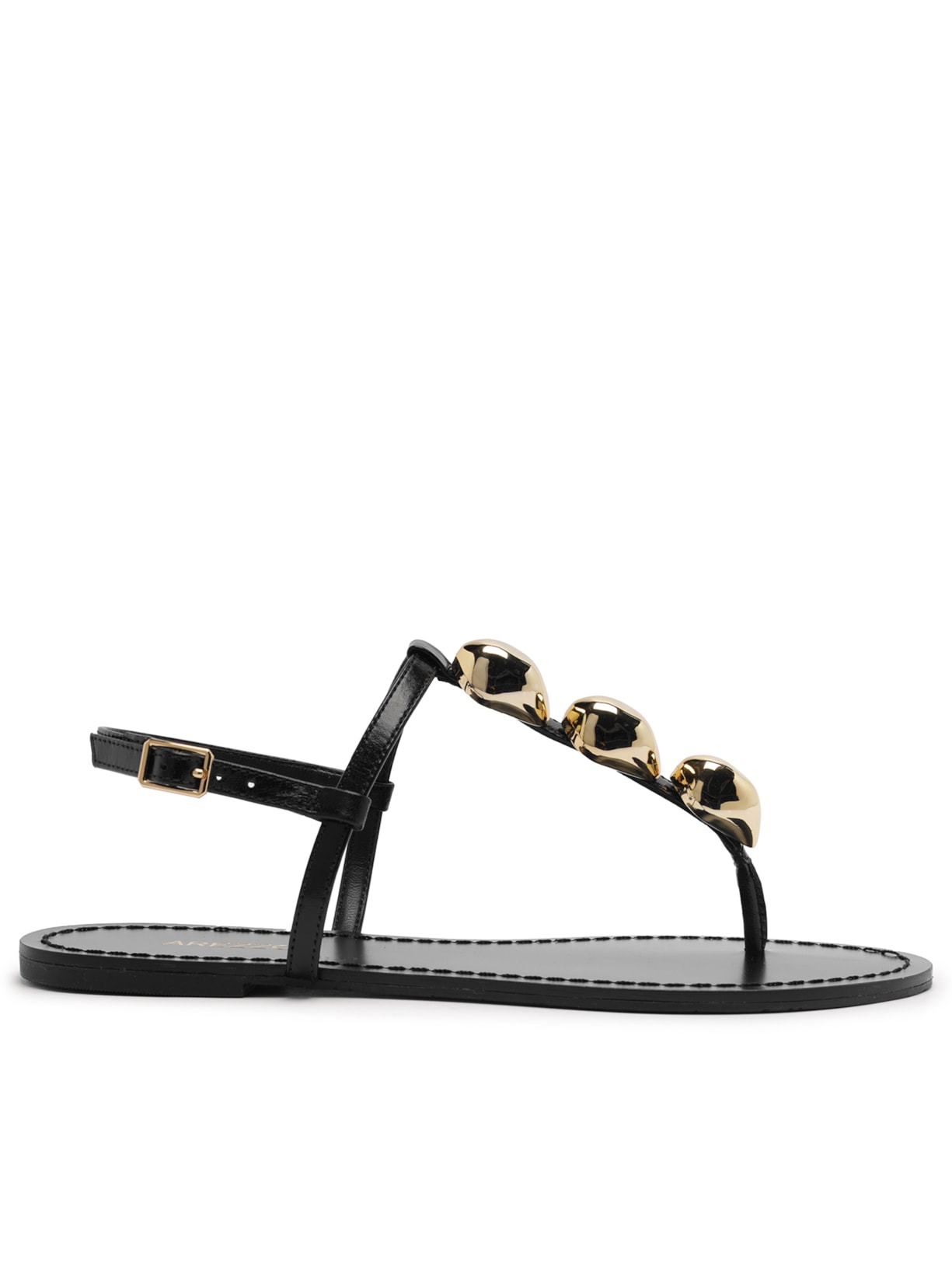 Sandália Feminina Rasteira Couro Slim Metais - Preto