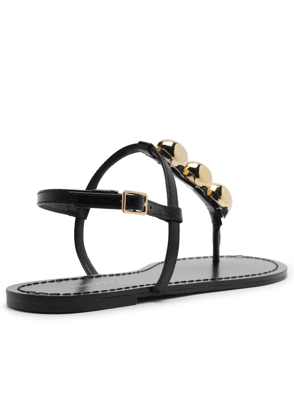 Sandália Feminina Rasteira Couro Slim Metais Preto Arezzo