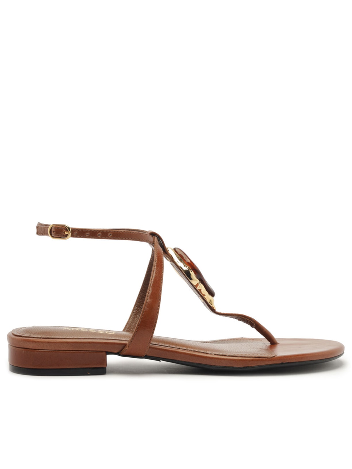 Sandália Feminina Rasteira Couro Slim Pedra Maxi - Marrom