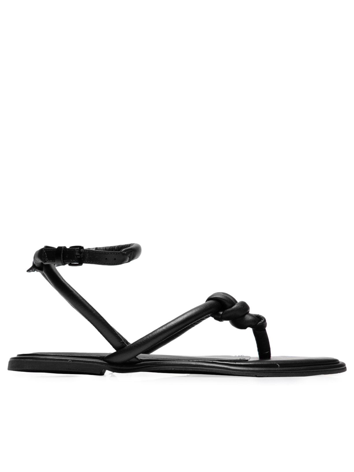 Sandália Feminina Rasteira Couro Tiras Bomber - Preto