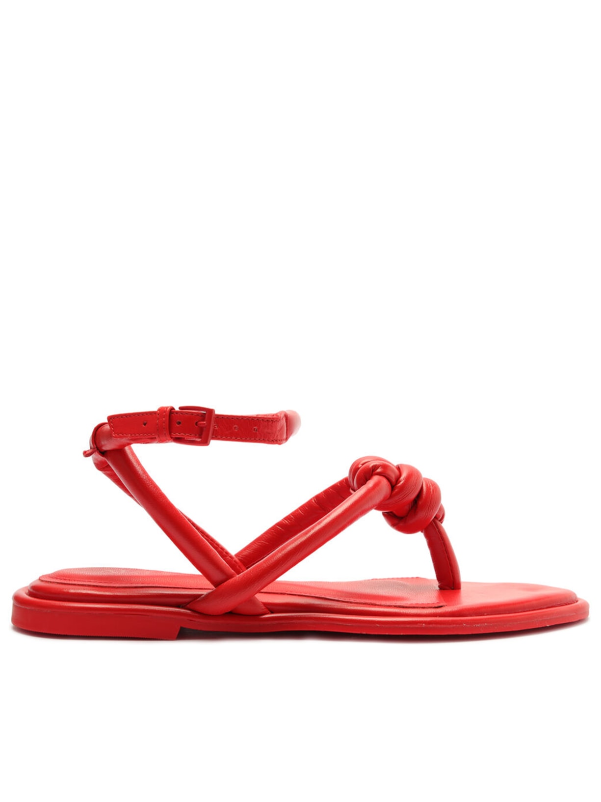 Sandália Feminina Rasteira Couro Tiras Bomber - Vermelho