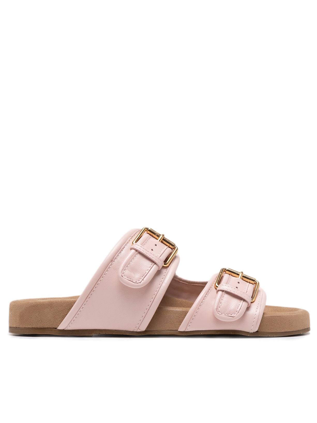 Sandália Feminina Rasteira Couro Tiras Fivelas - Rosa