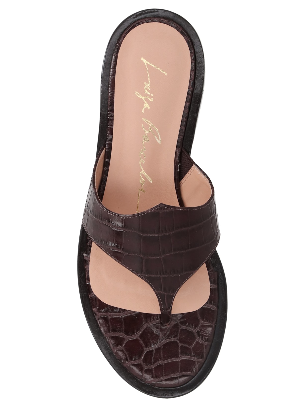 Sandália Feminina Rasteira Croco Marrom Luiza Barcelos