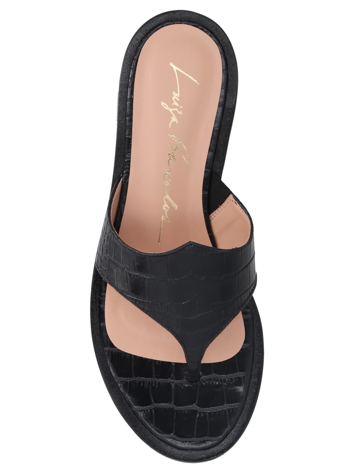 Sandália Feminina Rasteira Croco Preto Luiza Barcelos