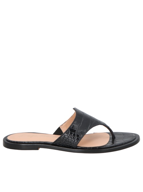 Sandália Feminina Rasteira Croco - Preto