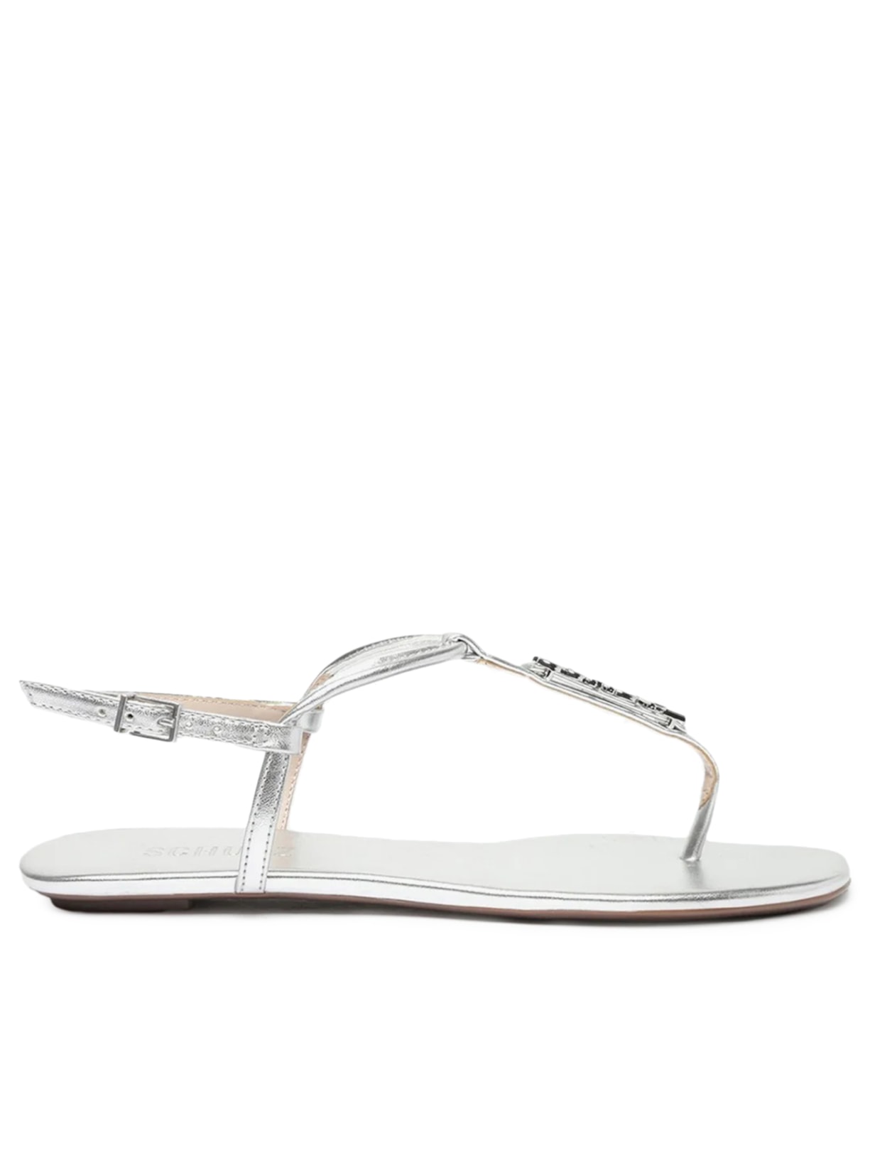 Sandália Feminina Rasteira Crystal Schutz Logo - Prateada