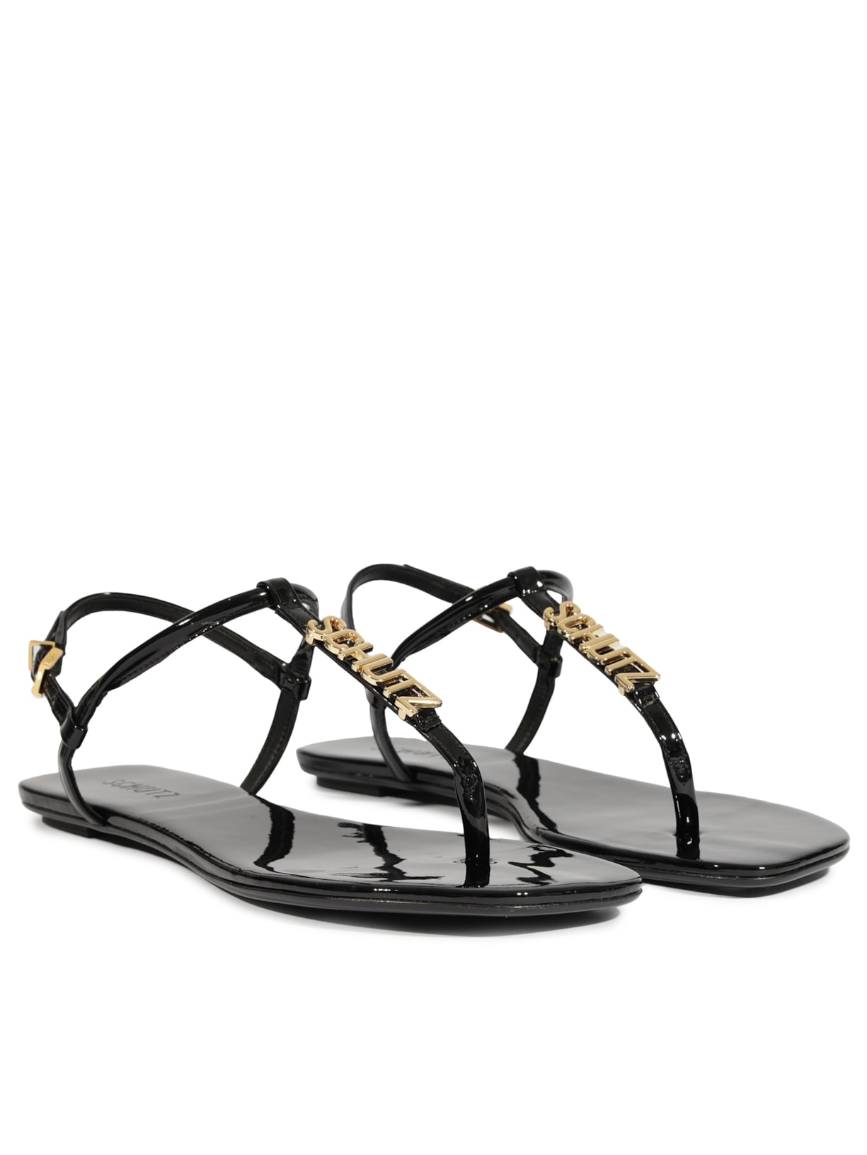 Sandália Feminina Rasteira Crystal Schutz Logo Preto Schutz