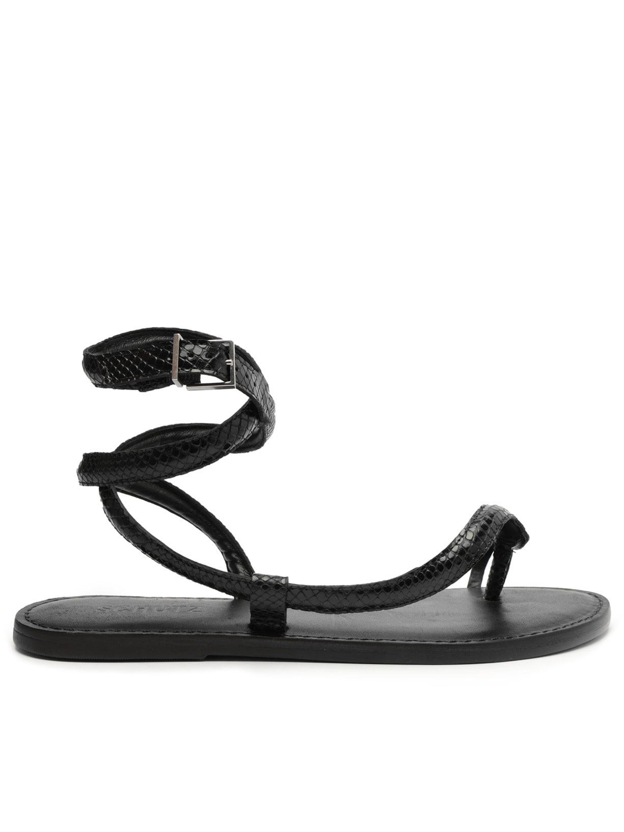 Sandália Feminina Rasteira De Tira Couro Snake Preto Schutz