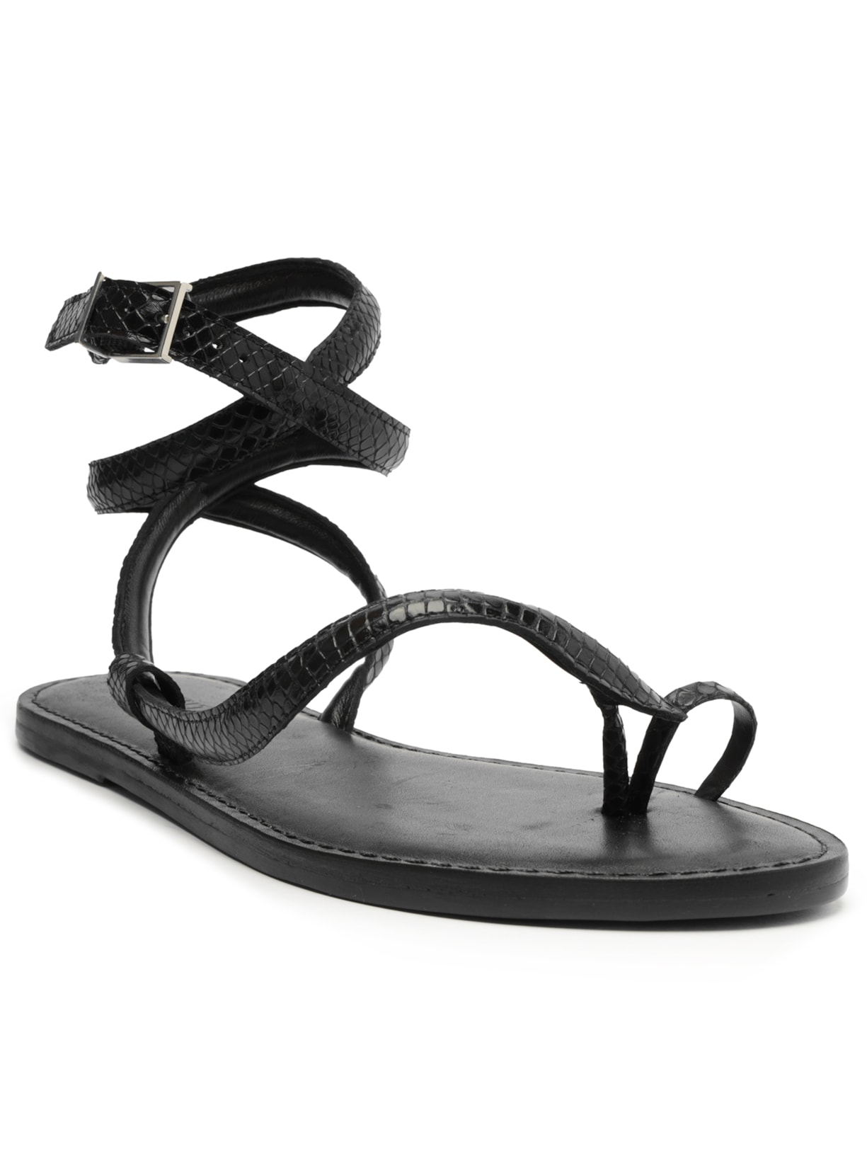 Sandália Feminina Rasteira De Tira Couro Snake Preto Schutz