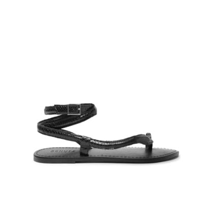 Sandália Feminina Rasteira De Tira Couro Snake - Preto