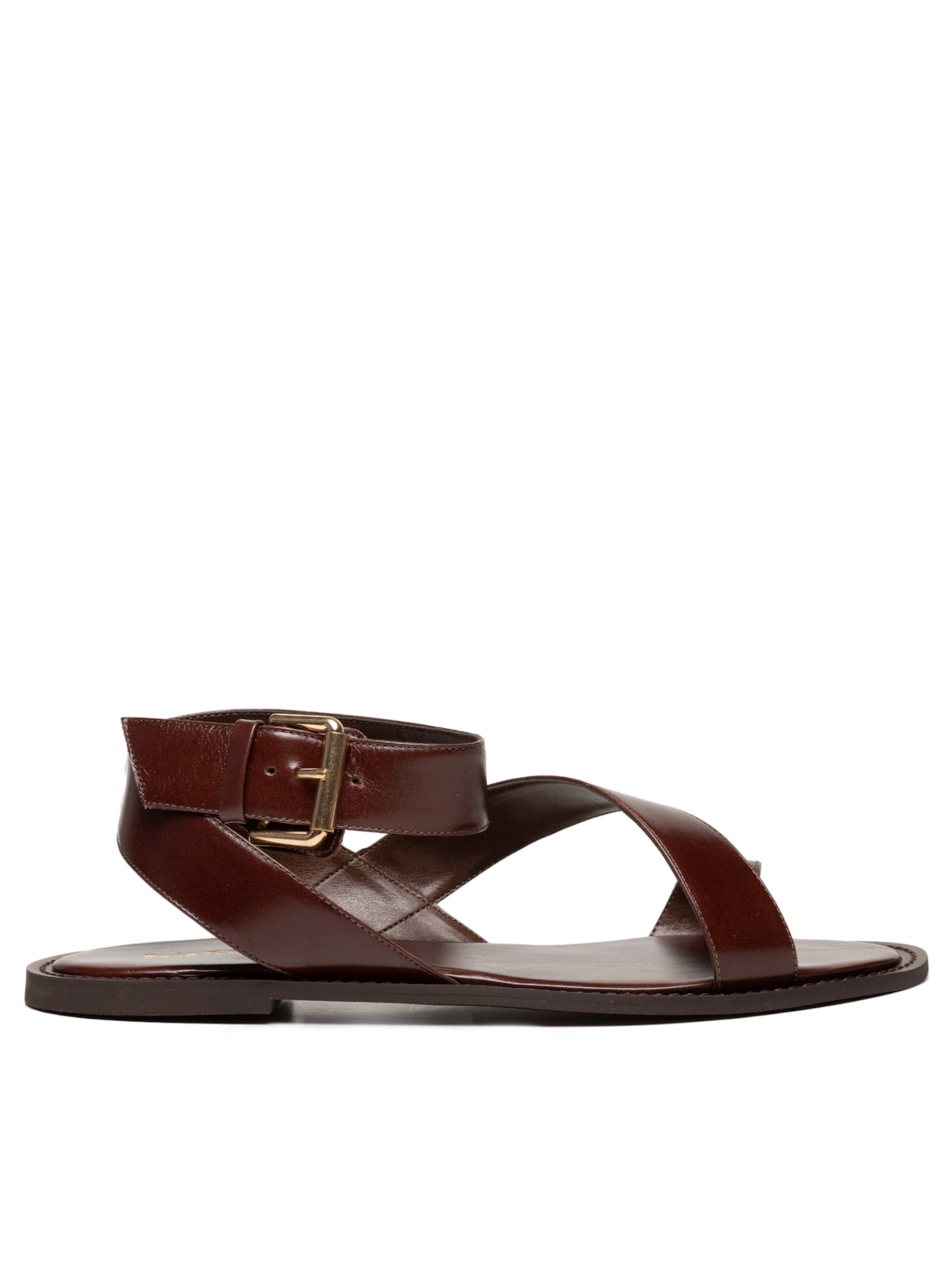 Sandália Feminina Rasteira De Tiras Em Couro - Marrom